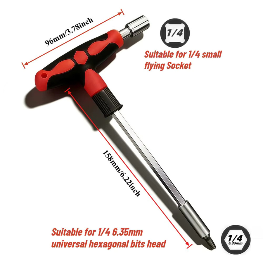 Probon T-Griff-Schraubendreher-Set mit Kreuz-, Schlitz-, Sechskant- und Torx-Köpfen sowie Steckschlüsselsatz in Rot - Bild 4