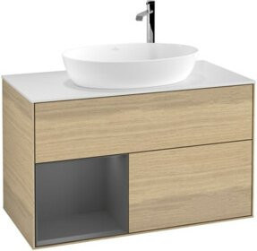 V&B Waschtischunterschrank Finion 100 Wandbeleuchtung in Anthrazit und Eiche braun lackiert, Breite: 100 cm, Höhe: 50,1 cm, Tiefe: 50,1 cm - Bild 1