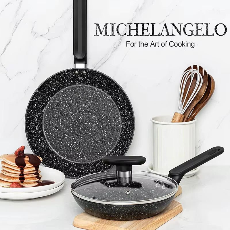 MICHELANGELO Wok-Pfanne mit Antihaftbeschichtung und Deckel, 12 Zoll, Schwarz - Bild 3