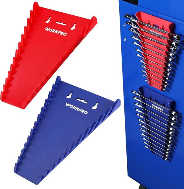 WORKPRO 2er-Pack Magnetischer Schraubenschlüssel-Organizer aus Edelstahl für Werkzeugkasten und Schubladen, Set mit 12 Teilen für SAE (14-15/16) und Metrisch (6mm-24mm) - Bild 1