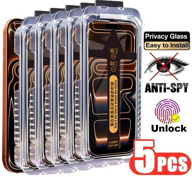 Staubfreie Sichtschutz-Displayschutzfolie aus Glas mit oleophober Beschichtung für iPhone 18 17 Pro Max 17 Air 16 16e 15 14 Plus 13 12 Mini 11, transparent - Bild 1