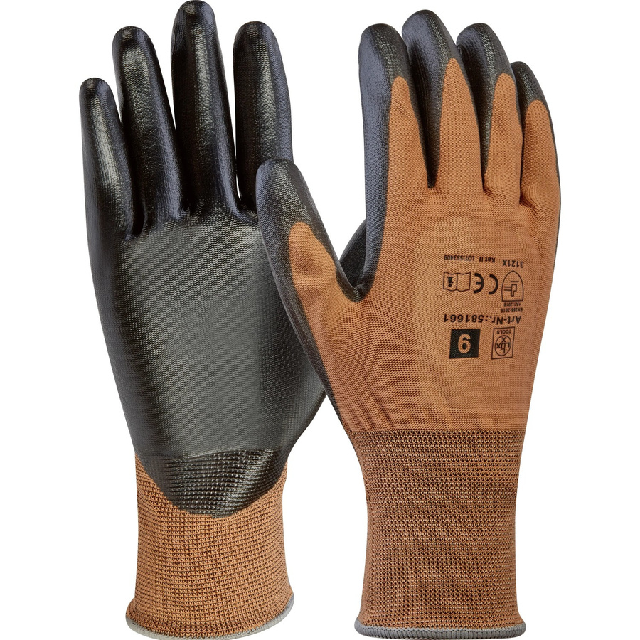 LUX-TOOLS Montagehandschuh Gr. 9 mit PU-Beschichtung in Braun, Schwarz und Multicolour nach EN 388 - Bild 2