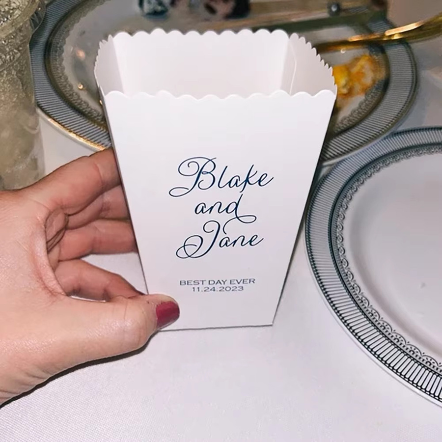 5-teiliges Set maßgefertigte Best Day Ever Mini-Popcornboxen aus Papier in Weiß für Hochzeiten und Verlobungspartys - Bild 3