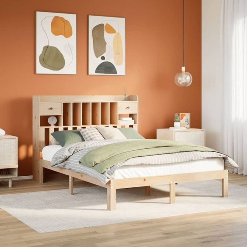 Massivholzbett mit Regal aus Kiefer in Braun, Landhaus und Skandinavisch Stil, B/T/H: 140 x 190 cm, Marke vidaxl - Bild 1