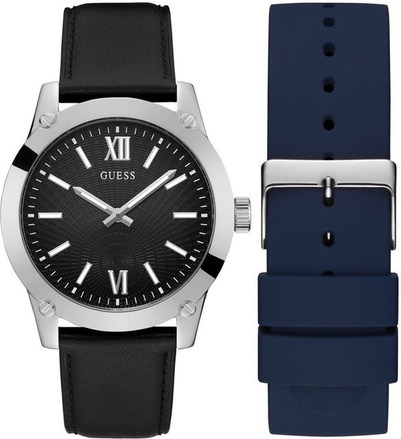 Guess Herrenuhr, Quarz, Edelstahl, 44 mm, Schwarz, Leder, 1 ATM - Bild 1