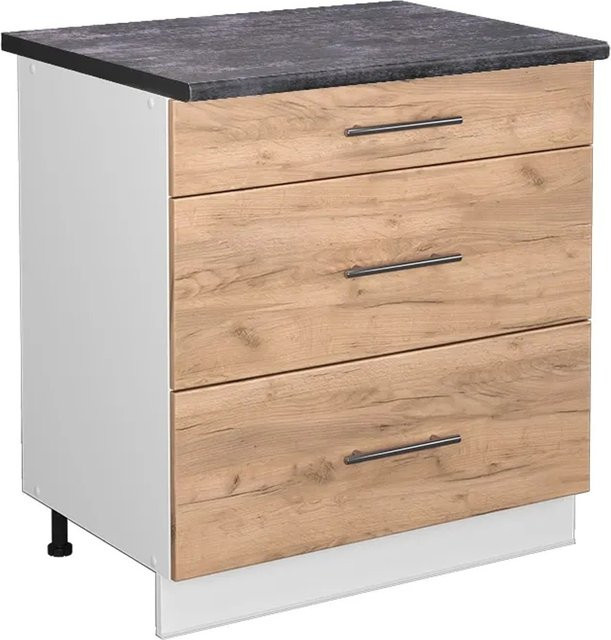 Vicco Küchenunterschrank Fame-Line Goldkraft Eiche Weiß Anthrazit mit 3 Schubladen B: 80 cm, T: 60 cm, H: 82 cm - Bild 1