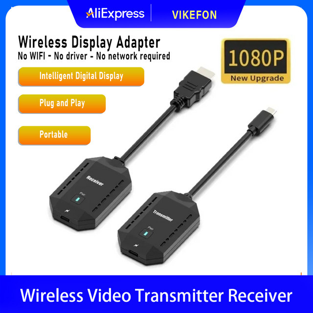 VIKEFON Kabelloser HDMI Video-Sender und Empfänger mit USB-C Anschluss, 5G 1080P Full HD Adapter in Schwarz für iPad, TV, Projektor und Laptop - Bild 1