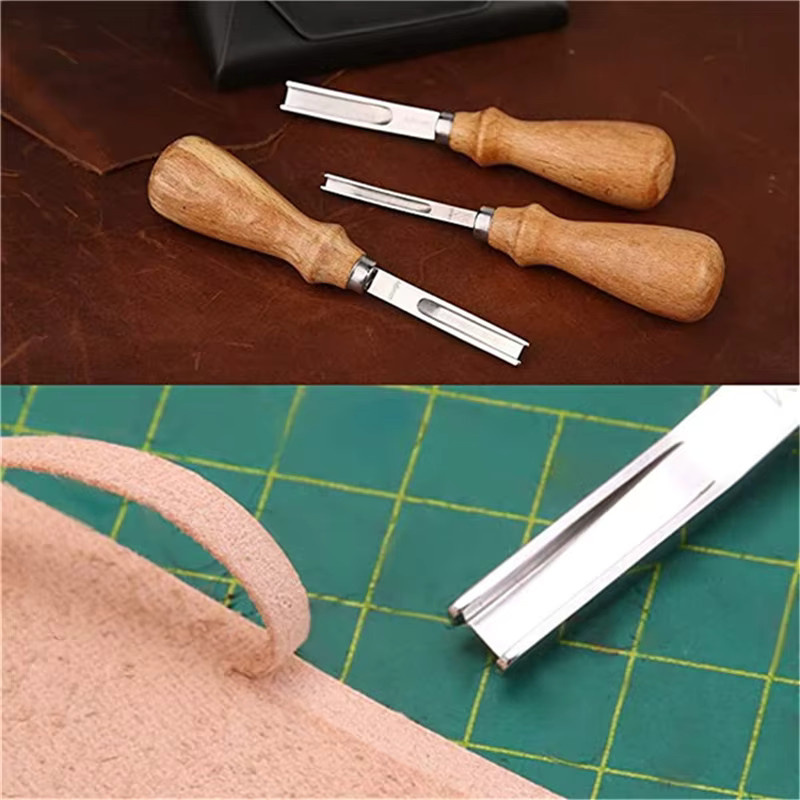 Lederhandwerk Randbebeiler und Skiving-Messer mit Holzgriff für DIY-Bastelarbeiten in den Größen 4mm, 6mm und 8mm - Bild 4