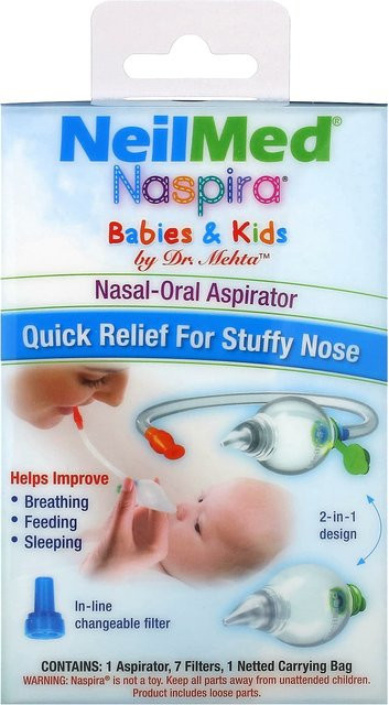 NeilMed Elektrischer Nasal-Oral-Aspirator für Babys und Kinder, Set 1, Weiß, BPA-frei, mit Silikon-Aufsätzen und Tragegurt - Bild 1