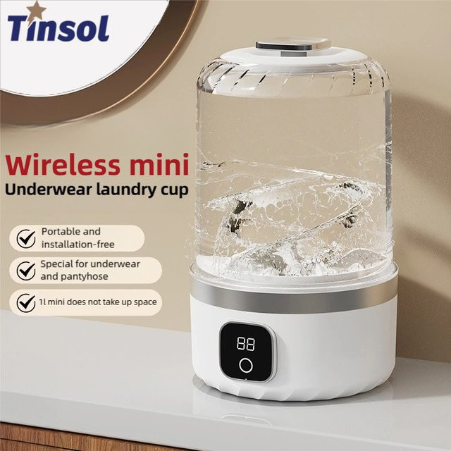 TINSOL Mini-Waschmaschine kabellos, tragbare elektrische Waschmaschine für Reisen in Weiß, 1 l - Bild 1