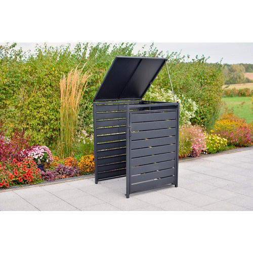 Merxx Mülltonnenbox aus Aluminium und Stahl in Grau, B/T/H: 64 x 64 x 107 cm - Bild 3