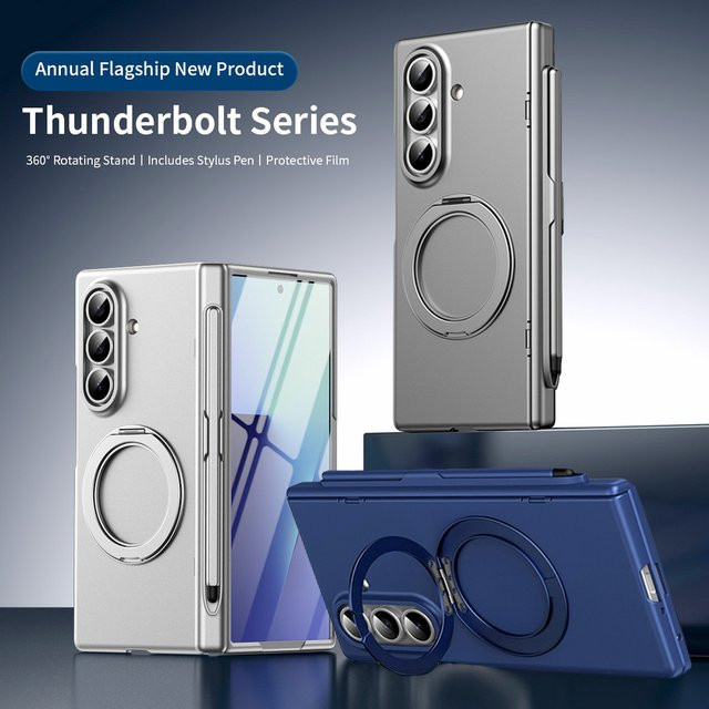Magnetische Business Metall Schutzhülle für Samsung Galaxy Z Fold 7 6 5 4 3 mit Drehständer und MagSafe Kompatibilität in Blau - Bild 1