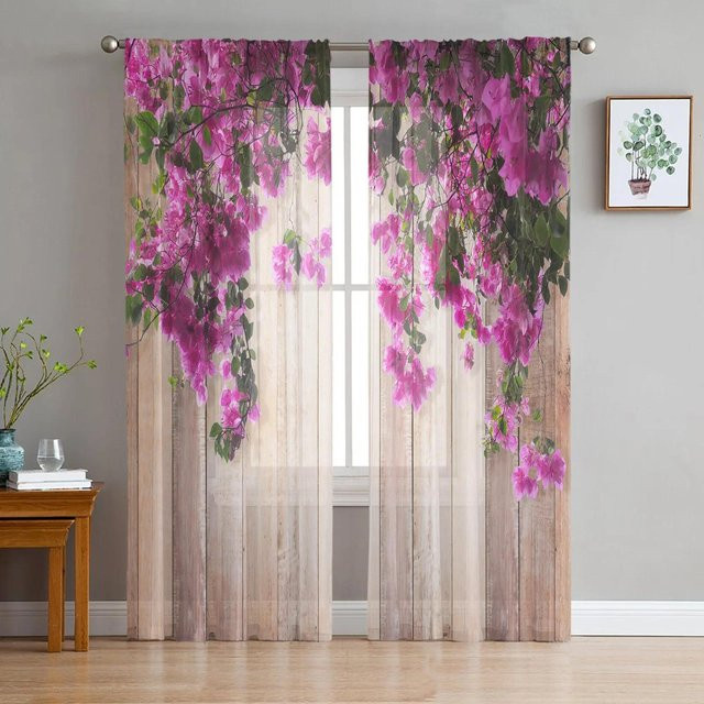 Yiran Furniture Transparente Tüllvorhänge mit Eukalyptus-Blättern und Sonnenblumen im Landhausstil, B: 135 cm, H: 115 cm - Bild 1