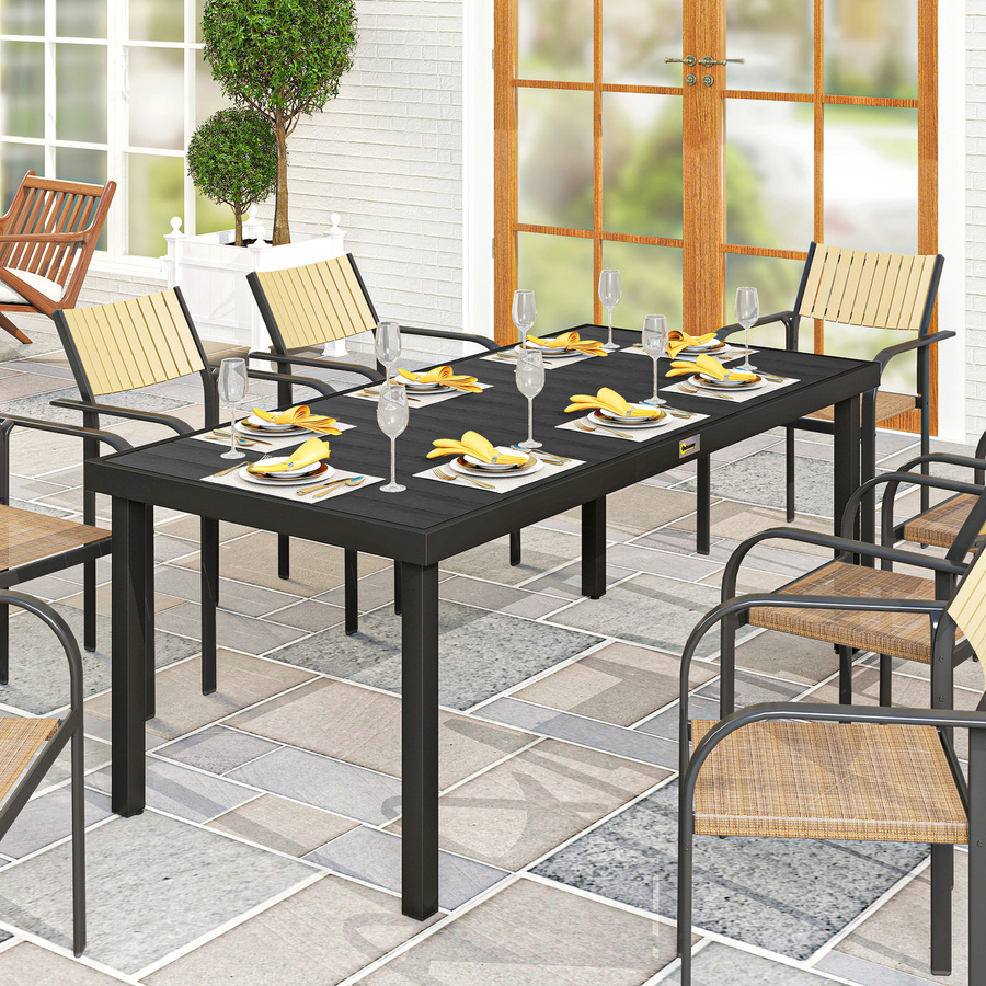 Outsunny Gartentisch für 8 Personen aus Aluminium und Kunststoff in Schwarz, B/T/H: 190 x 90 x 74 cm - Bild 2