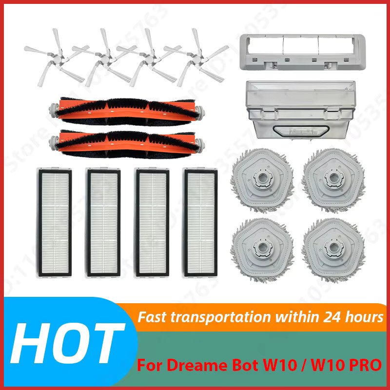 Dreame Bot W10 / W10 PRO Ersatzzubehör-Set mit HEPA-Filter, Hauptbürste, Seitenbürste und Wischpads aus Kunststoff - Bild 2