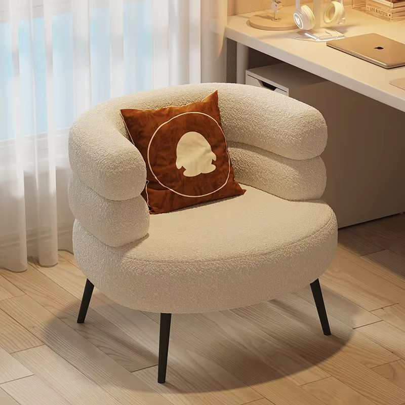 LIUSHADUOLA Polsterstuhl mit Lammwolle Rückenlehne in Weiß für Wohnzimmer und Schlafzimmer - Bild 3