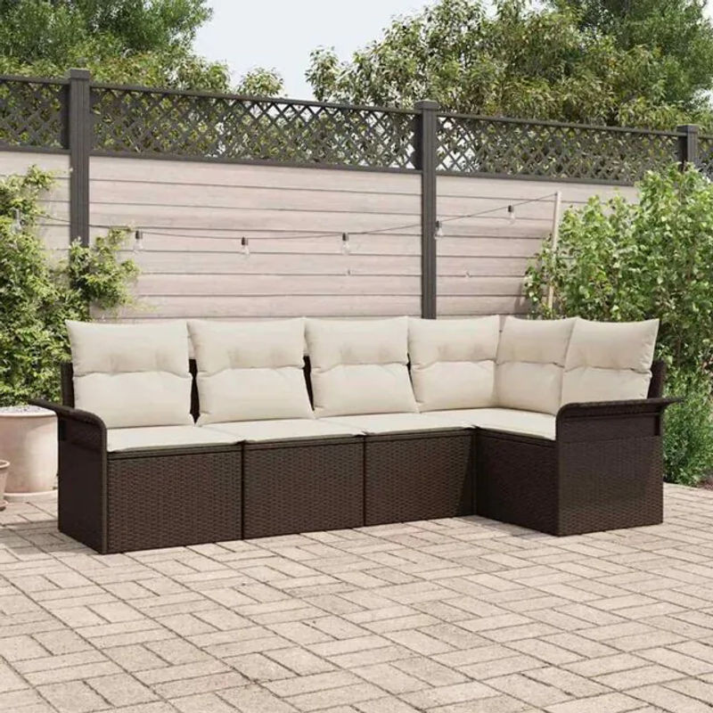 Vidaxl Garten-Sofa-Set aus Polyrattan mit Glastisch in Braun und Beige, 5-teiliges Loungemöbel-Set, B/T/H: 242,5 x 132,5 x 85 cm - Bild 1