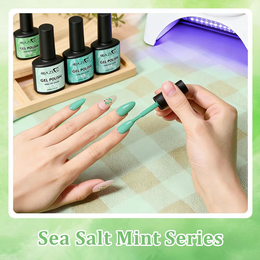 QAZIXU Gel-Nagellack-Set, Minz- & Türkisgrün, Glänzend - Bild 3