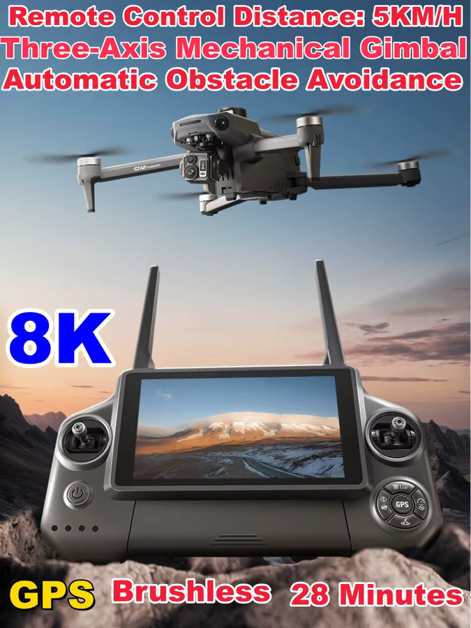 Tccicadas 8K RC-Drohne mit 3-Achsen-Gimbal, 7,2-Zoll-Touchscreen FPV-Fernbedienung, Hindernisvermeidung, GPS-Rückkehr und Airdrop in Grau - Bild 6