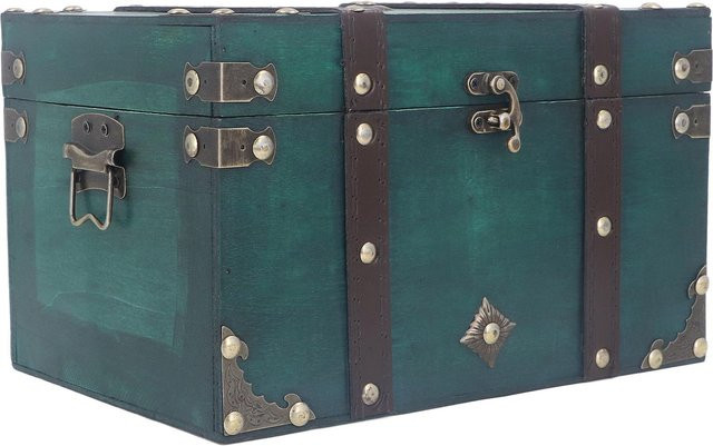 GoolRC Schatzkiste Aufbewahrungsbox in Smaragdgrün aus Holz und Metall im antiken Design - Bild 1