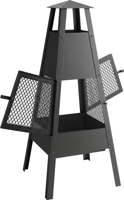 Outsunny Feuerschale aus Kohlenstoffstahl mit konischem Zugkamin und Funkenschutz in Schwarz, B/T/H: 41 x 40,5 x 97 cm - Bild 1