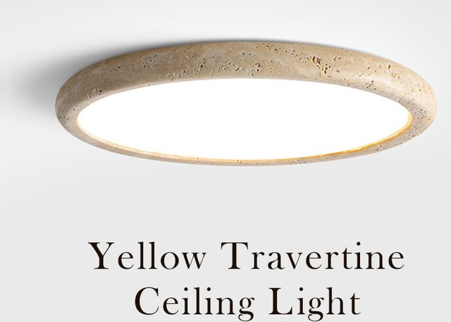 YANKE LED Deckenleuchte aus Naturstein im japanischen Wabi-Sabi-Stil, runde Lampe in Gelb und Beige für Wohnzimmer und Schlafzimmer - Bild 1