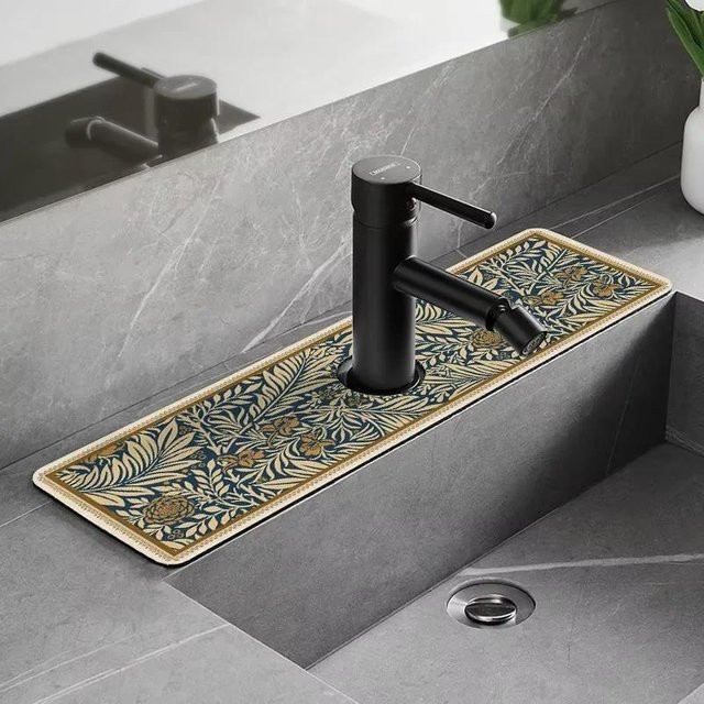 Wasserabsorbierende Kieselgur-Armaturenmatte von Lodestar mit floralem Design in Multicolour, B: 60 cm, T: 14 cm - Bild 1