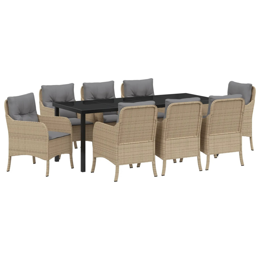 vidaXL 9-teilige Garten-Essgruppe aus Poly Rattan mit Kissen in Beige und Grau - Bild 2