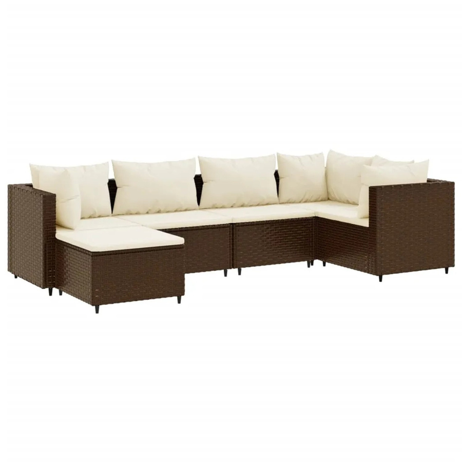 vidaXL 6-tlg Garten-Lounge-Set in L-Form aus braunem PE-Rattan mit Polsterkissen und pulverbeschichtetem Stahlgestell - Bild 2