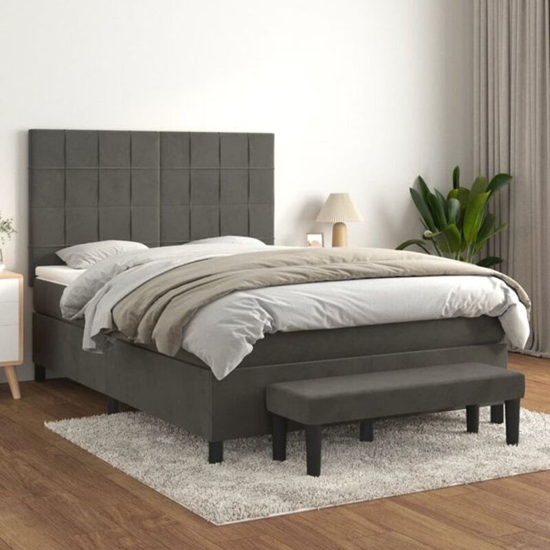 Vidaxl Boxspringbett mit Matratze in Grau aus Samt, B/T/H: 140 x 190 x 128 cm - Bild 1