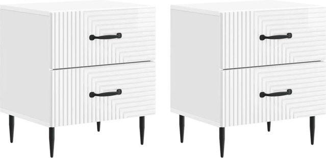 vidaXL Nachttisch Set 2 Stück Hochglanz Weiß B/T/H: 43 x 34,5 x 47,5 cm - Bild 1