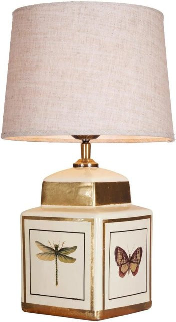 PR Home Lucca Tischleuchte aus Keramik in Beige mit Stoffschirm, B/T/H: 25 x 45 x 45 cm - Bild 1