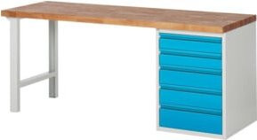 STIER Werkbank Premium mit 5 Schubladen in Grau und Mehrfarbig, B/T/H: 200 x 70 x 89 cm - Bild 1