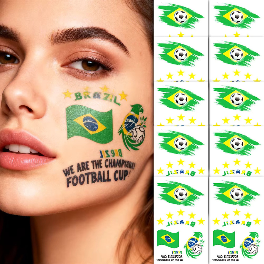 ROCOOART Temporäre Tattoos Brasilien-Flagge, 6 Blatt, Unisex - Bild 2