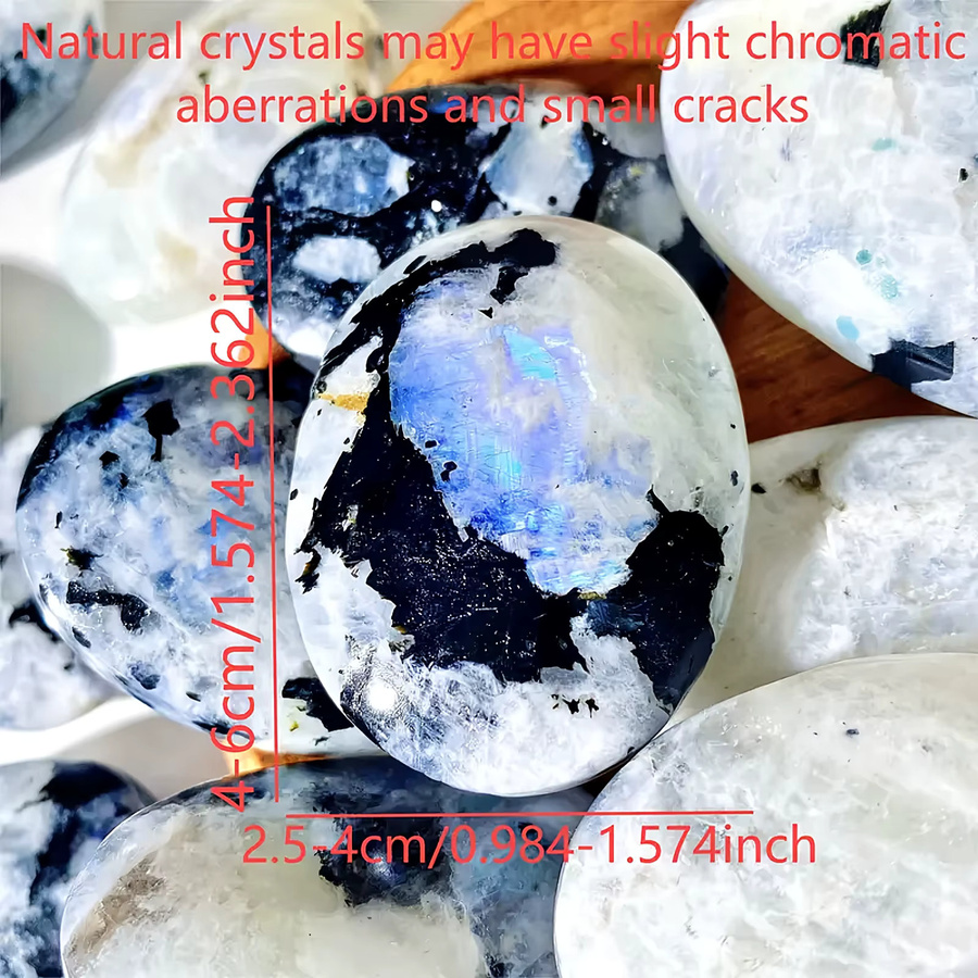 CrystalHola Regenbogen-Mondstein Schleifstein in mehrfarbig und Schwarz, schillernder Boho-Edelstein in unregelmäßiger ovaler Form - Bild 2