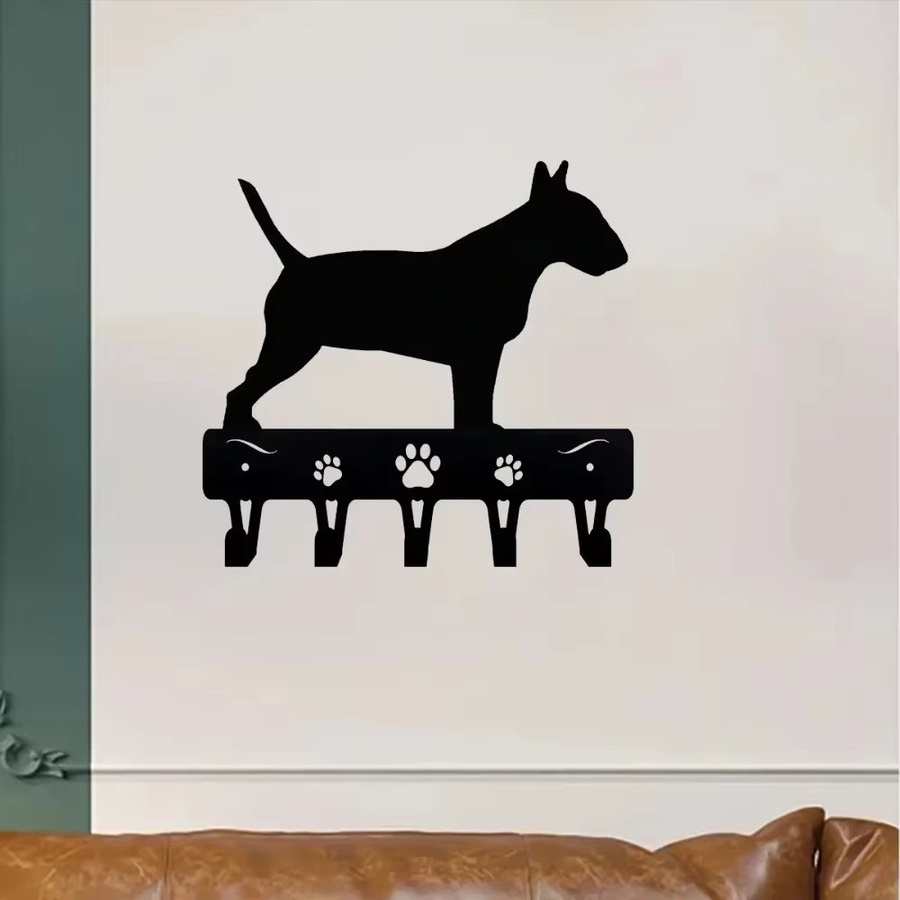 CIFBUY Bullterrier Metall-Wandkunst in Schwarz als Haustier-Handtuchhalter und Schlüsselhalter - Bild 3