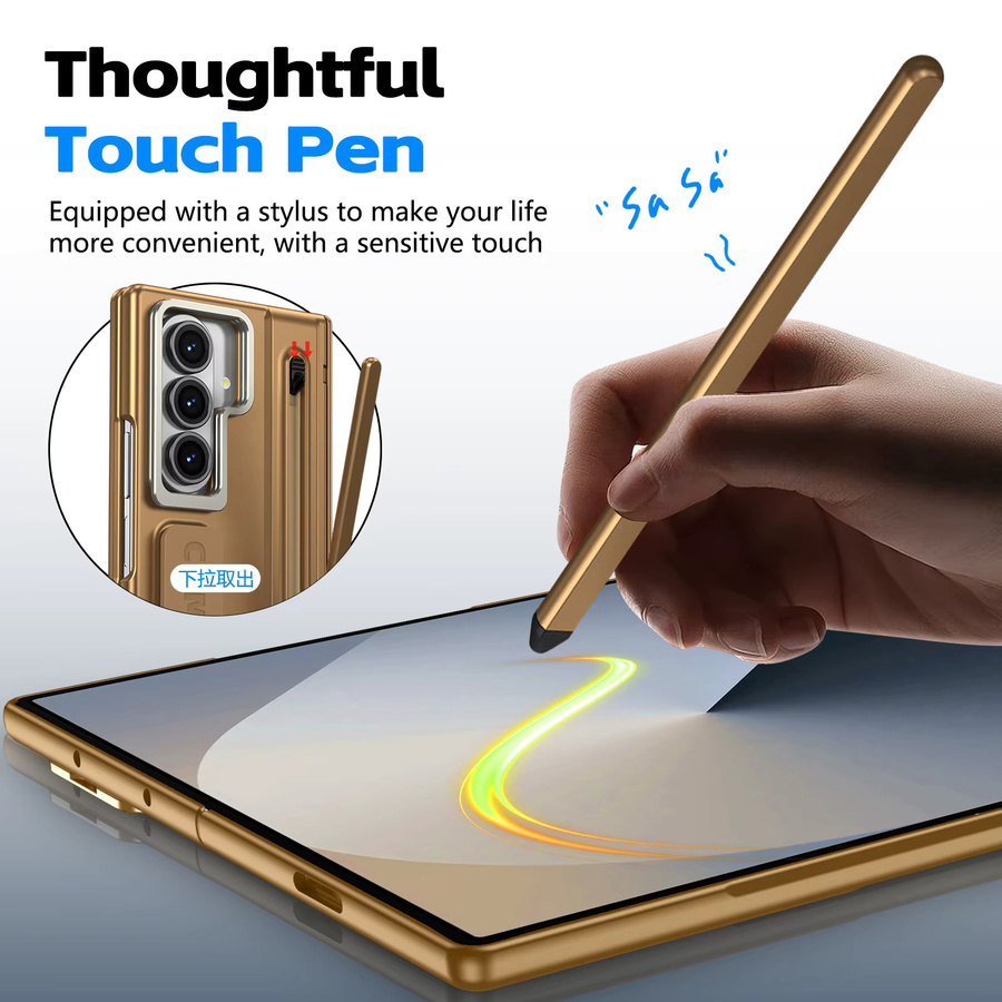 Magnetische Handyhülle für Samsung Galaxy Z Fold 7 6 5 4 3 mit Scharnierschutz, Displayschutzglas und S Pen Halterung in Rot und Gold - Bild 6
