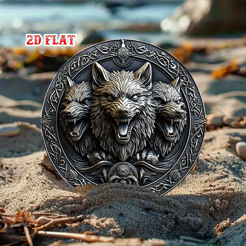 Rundes Aluminium-Metallschild CIFBUY mit Wolfs-Motiv in Grau im Vintage-Stil als Wanddekoration - Bild 4