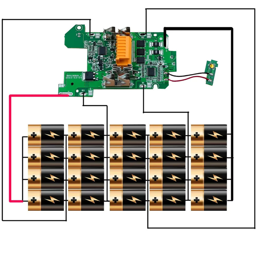 BMS PCB Board mit LED-Ladeanzeige für 20 x INR18650 Batterien, passend für 18V Makita LXT400 BL1860 BL1890 BL18120 DIY Li-Ion Akku-Gehäuse - Bild 4