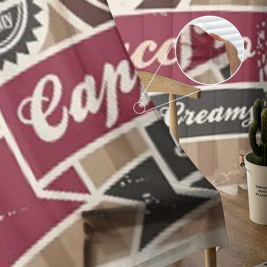 Voilegardinen mit Vintage Cappuccino Poster Motiv auf altem Papier, Tüll Fenstergardine für Wohnzimmer, Schlafzimmer und Küche, Breite: 135 cm, Höhe: 114 cm - Bild 4
