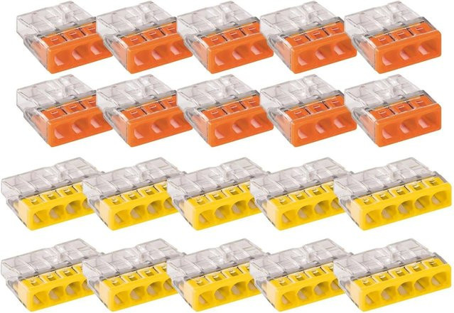 vasalat WAGO 2273 Verbindungsklemmen Set, 20-teilig, 3-polig und 5-polig, 0,5-2,5 mm², Farben: transparent, orange, gelb, grau - Bild 1