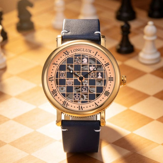 LONGLUX Armbanduhr Automatik, Roségold, Leder, Herren, Vintage - Bild 1