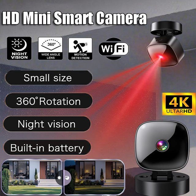 BMAD Mini-Kamera 4K Wireless WiFi Überwachungskamera mit High-Definition-Nachtsicht und Infrarotüberwachung in Schwarz - Bild 1