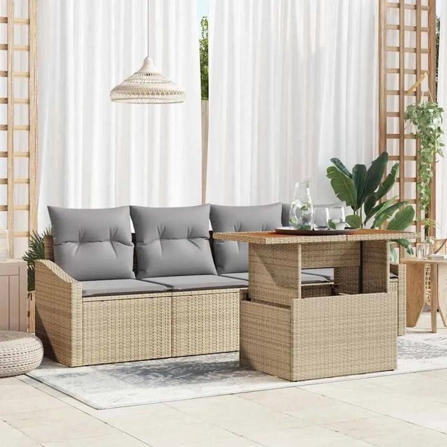 vidaXL Garten-Sofa-Set 5-tlg. aus Poly-Rattan und Metall mit Kissen in Beige - Bild 1
