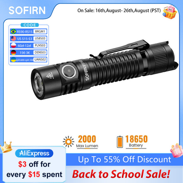 SOFIRN SP31 V3.0 Taktische LED-Taschenlampe mit Doppelschalter, USB-C, 18650 Wiederaufladbar, Leistungsanzeige, Schwarz - Bild 1