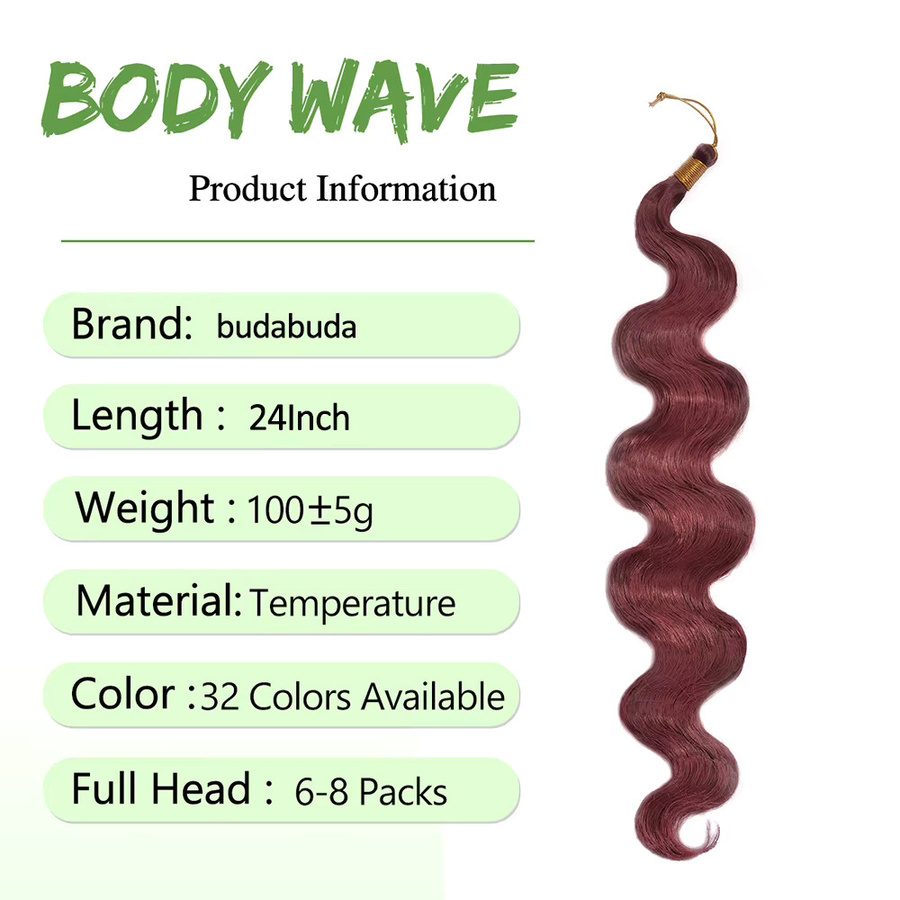 BUDABUDABUDA Body Wave Bundles Häkelhaar, 24 Zoll, Synthetisch, Ombre-Wellen, Damen - Bild 3