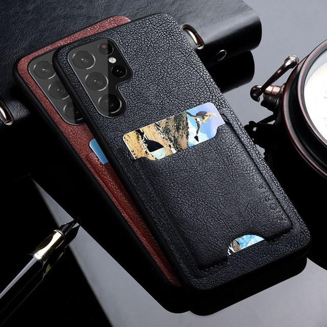 Luxus Handyhülle aus PU-Leder mit Visitenkarten- und Kartenhalter für Samsung Galaxy S23 S22 S21 S20 Ultra Plus FE in Schwarz - Bild 1