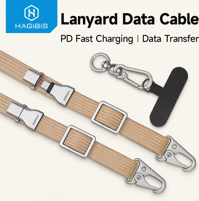 Hagibis Universal-Telefon-Lanyard mit USB-C auf USB-C-Kabel in Schwarz als Anti-Verlust-Gurt für iPhone 17 Pro Max, Kamera und Sony Fuji - Bild 1