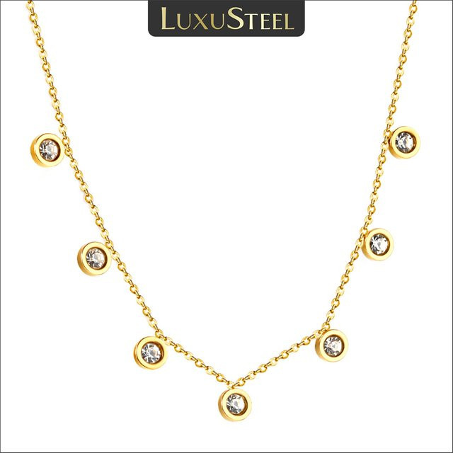 LUXUSTEEL Halskette mit Anhänger, Edelstahl, Gold, Zirkonia, Damen - Bild 1