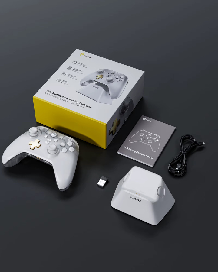 EasySMX D05 Kabelloser Controller mit Ladestation und RGB Hall-Effekt Joysticks für Nintendo Switch und PC, Farbe: Weiß - Bild 6